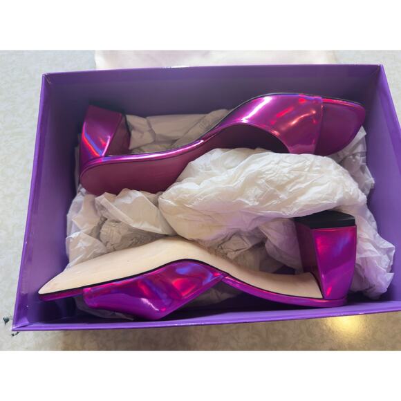 NWT BY FAR Romy Laq Square Fuschia Iridescent LAC Mules Sandals Women's 39/8.5 - Picture 4 of 13